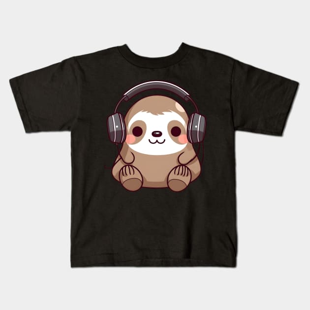 Sloth headphones Kids T-Shirt by pako-valor